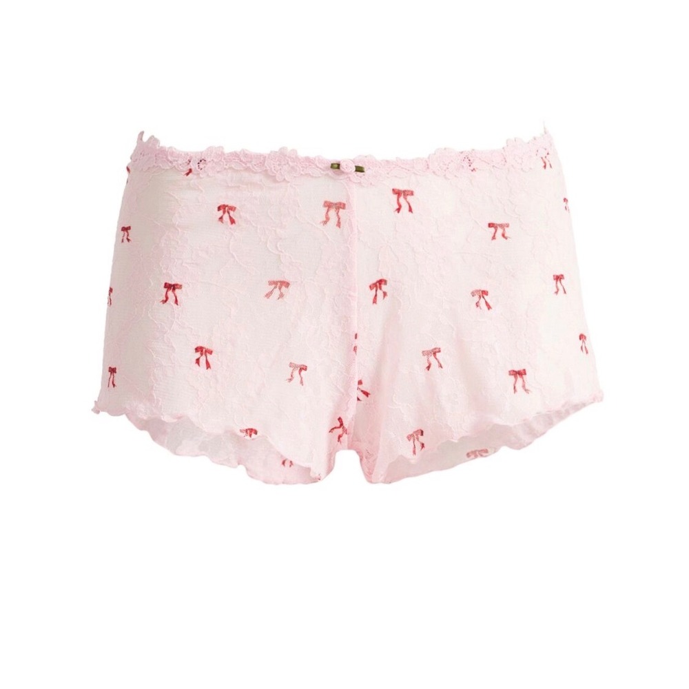 SKIMS Pink Lace Bow-Print Boyshorts